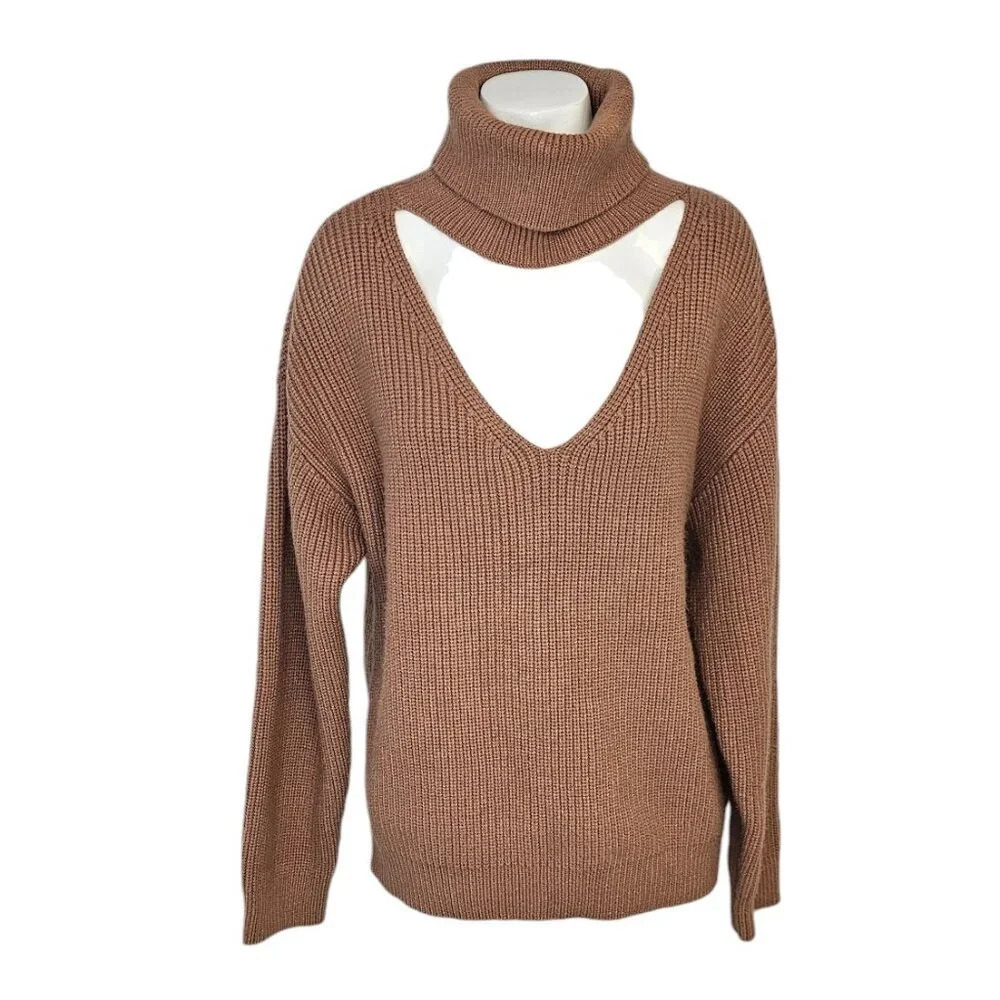 Revolve Lovers + Friends Tove Sweater Size Small Camel Knit V-Neck Mock Neck
